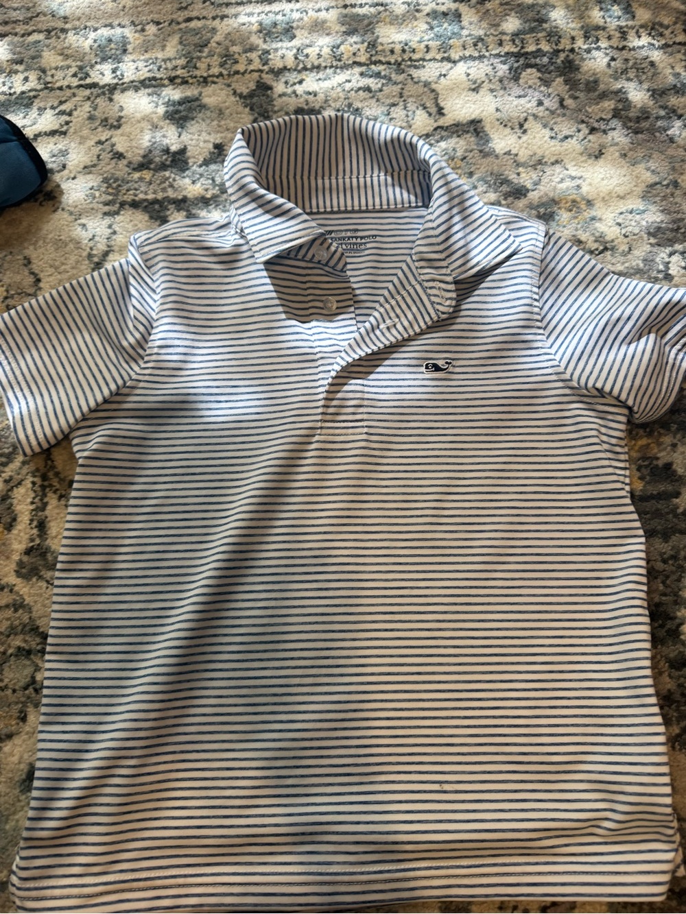 Vineyard Vines White Polo with Navy Stripes & Whale Logo